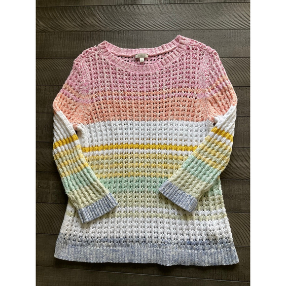 Talbots Petite Large Open Weave Stripe Cotton Sweater - Picture 1 of 6